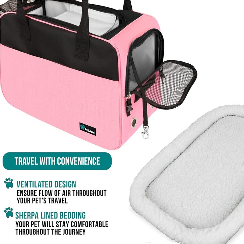 PetAmi Dog Purse Carrier for Small Dogs, Airline Approved Soft Sided Pet Carrier with Pockets, Ventilated Dog Carrying Bag for Puppy Cat, Dog Travel Supplies Bag, Sherpa Bed, Max 12 lbs, Pink - Image 4